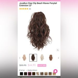 JuvaBun Claw Clip Beach Waves Ponytail Extension 12'' medium brown